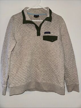 Patagonia Light Heather Quilted Pullover with Olive Trim